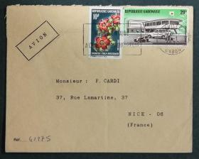 加蓬实寄封：加蓬寄法国国际实寄封（贴“花卉系列（第四枚）5/5、航空邮票-红十字会（援助比夫拉）（第二枚）2/4”邮票）