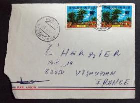 加蓬实寄封：加蓬共和国寄法国国际实寄封（贴“加蓬风光（第二枚）2/3”邮票）