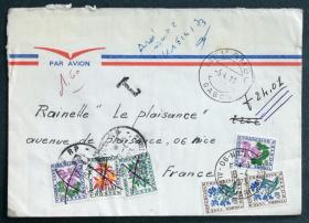 法国实寄封：法国欠资邮票实寄封（贴“欠资邮票-植物”邮票）