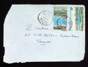 加蓬实寄封：加蓬寄法国国际实寄封（贴“加蓬大桥（第二枚）、（第四枚）4/4”邮票）