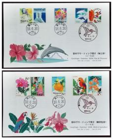 日本首日封：2006年日本发行贺礼系列《夏天的祝贺》邮票首日封共2枚全（盖“小鸟·东京中央”纪念邮戳、“东京中央”邮政邮戳）