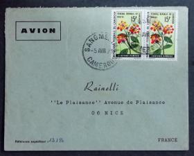 喀麦隆实寄封：喀麦隆寄法国国际实寄封（贴“非洲攀缘植物系列-马缨丹（第一枚）1/4   ”邮票）