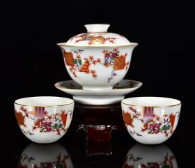 清乾隆年珐琅彩福在眼前描金茶碗一套