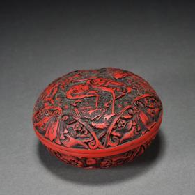 雍正·剔红漆器浮雕仙鹤纹盖盒