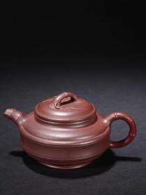 旧藏 窑变大红袍竹节纹茶壶。
