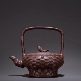 旧藏·紫砂提梁竹编纹茶壶