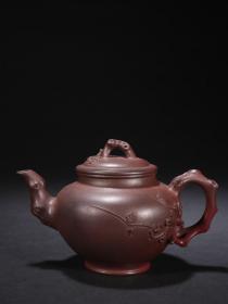 旧藏 窑变大红袍砂料梅花纹茶壶。