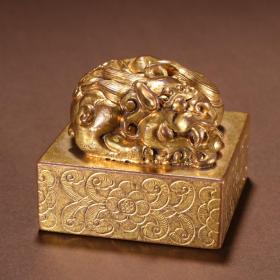 清代 铜鎏金狮子钮印章