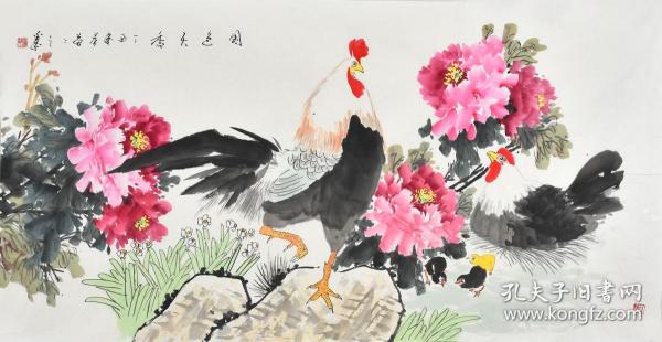 【西安美院高研班】 潘老师 擅长工笔画 作品设色典雅、清丽，形象刻画细致精微，生动传神 《国色天香》实物拍照所见即所得gh02498