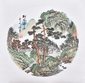 【精品推荐】叶老师纯手绘臻藏级国画山水画《松风雅居》小品圆心（50 × 50cm）SS5777