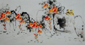 【純手繪花鳥畫】唐老師 就讀清華美院書畫高研班，專業(yè)畫家，擅長花鳥畫作品 《凌霄花》50 X 98CM愿慧眼識貨者得之gh01418