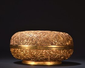 清代 铜鎏金九龙图盖盒