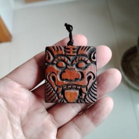 老民俗物件竹雕吞口手把件