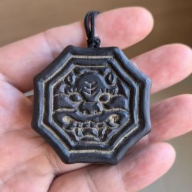 老民俗物件黄杨木雕八卦吞口手把件