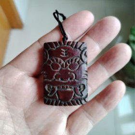 老民俗物件袖珍木雕吞口手把件