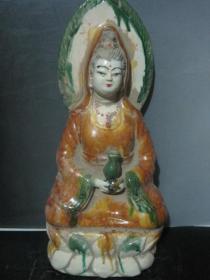 三彩瓷器陶器陶瓷观音菩萨佛像大摆件