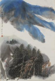 何·海·霞《山水》名瀛，字海霞，以字行。北京市人。1956年调入陕西美协从事专业创作，为“长安画派”代表画家之一。1983年任陕西省国画院副院长，不久调北京中国画研究院工作。擅长山水，亦能花卉。其创作往往将青绿工笔与水墨笔意融为一体，立意新奇，笔力雄健，风格浑厚而不失秀丽。