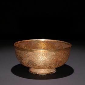 旧藏 铜鎏金花鸟纹碗