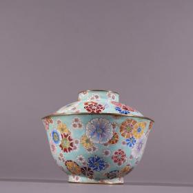 清乾隆 铜画珐琅百花纹茶碗