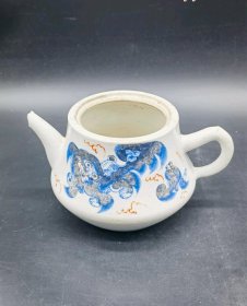 民国蓝彩狮子茶壶-22