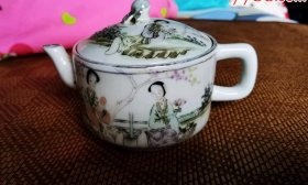 民国时期桃花美女茶壶，粉彩茶壶-26
