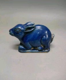 蓝釉瓷兔子长9高5.2公分-39