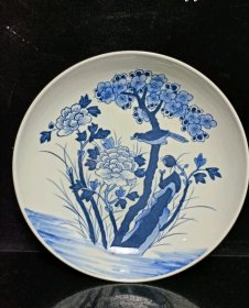 青花花鸟盘，高6.5X29-07