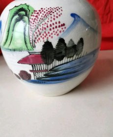 民国时期红绿彩山水陶罐-28