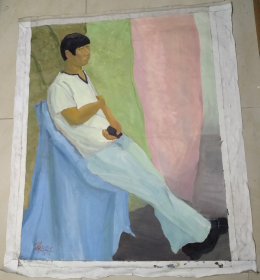 328-8号中央美院荣林作品 人物风景 油画 尺寸约90x107cm