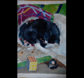 324★672号中央美院学生油画作品：小睡39*50cm，唯一壁画手绘画装饰画