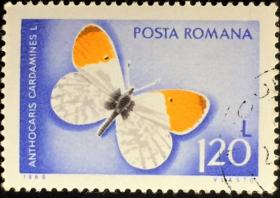 念椿萱 外国邮票 罗马尼亚 2777 1969年 动物 蝴蝶 8-7 1.2L 旧邮票