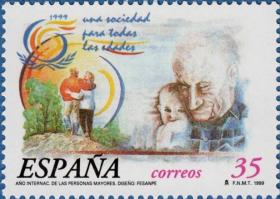 念椿萱 西班牙邮票3493 1999年国际老人1全新