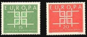 念椿萱 联邦德国邮票406-407 1963年欧罗巴2全新