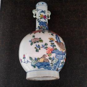 瓷瓶 鹌鹑菊花 象耳瓶