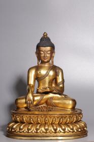 清代，铜鎏金释迦牟尼佛坐像