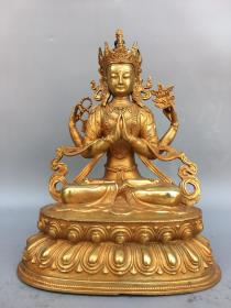 铜鎏金四臂度母菩萨佛像