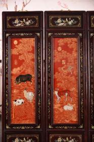 红木彩绘花纹框镶红底掐金丝珐琅彩瓷板画《十二生肖》挂屏一组