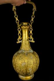 战国青铜——鎏金链子提梁釉
