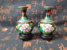 出口创汇时期：铜胎景泰蓝花瓶一对 老北京景泰蓝厂