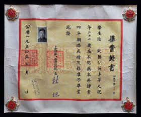 1954年上海第一医学院毕业证（9品）