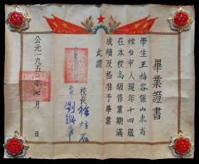 1950年北京市私立第五区劳动小学毕业证