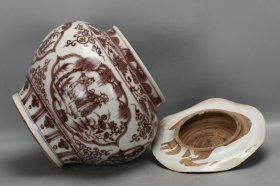 元釉里红缠枝莲开窗四爱荷叶罐