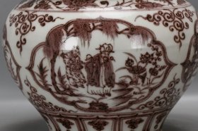 元釉里红缠枝莲开窗四爱荷叶罐