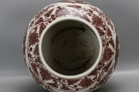 元釉里红缠枝莲开窗四爱荷叶罐