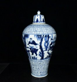 元代波斯文青花周亚夫人物故事梅瓶