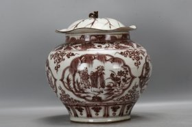 元釉里红缠枝莲开窗四爱荷叶罐