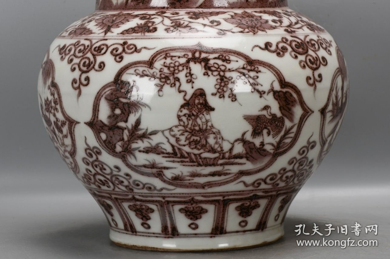 元釉里红缠枝莲开窗四爱荷叶罐