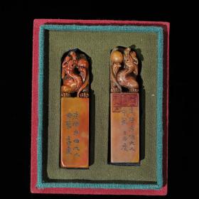 珍藏寿山石雕刻螭龙钮印章一套