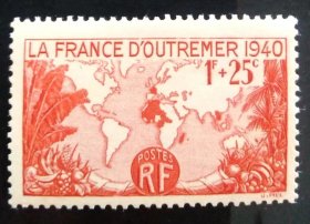 AS771法国1940年法属地地图  邮票新1全