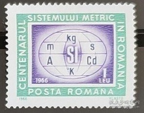 罗马尼亚1966公制度量衡物理学符号地球投影经纬线邮票1枚新零票